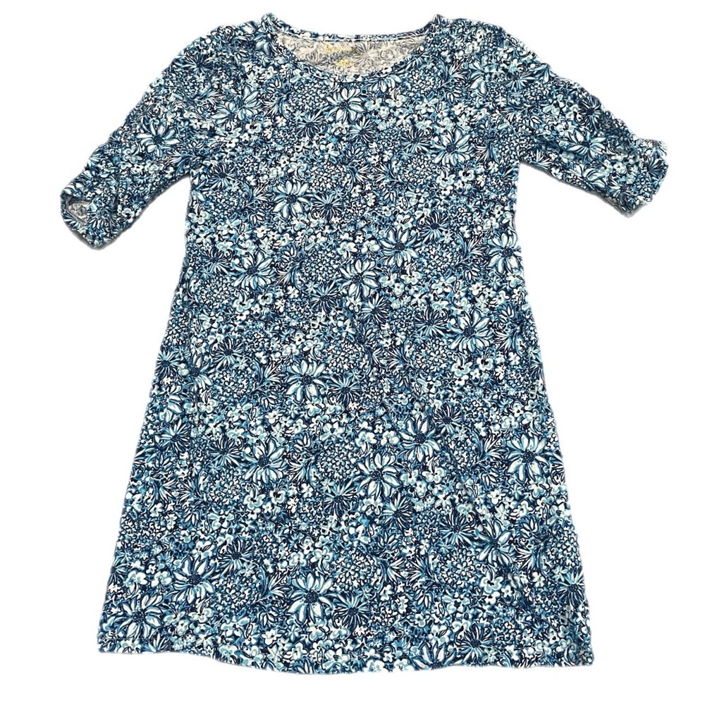 Lilly Pulitzer Mini Belden Dress Cumulus Blue Blooming Together 3/4 Sleeve 8-10